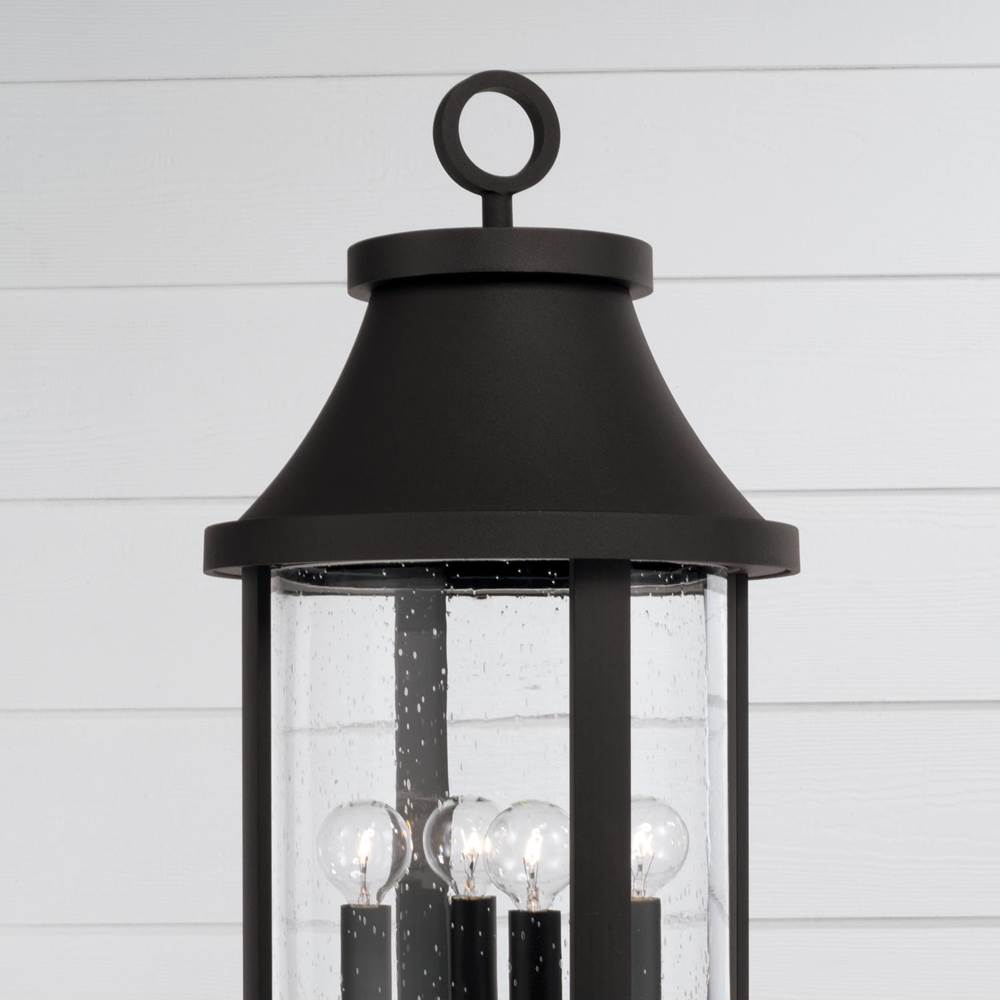 Capital Lighting 953645BK Black 15.50''w X 20.75''h 4-light Outdoor Cylindrical Post Lantern In Black With Seeded Glass Image 3