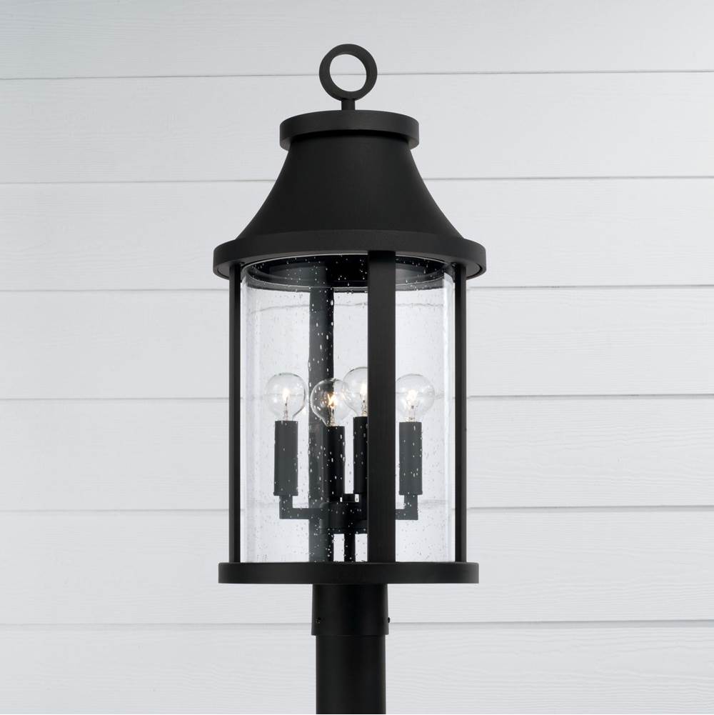 Capital Lighting Bridger 15.50''w X 20.75''h 4-light Outdoor Cylindrical Post Lantern In Black With Seeded Glass