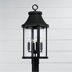 Capital Lighting Bridger 15.50''w X 20.75''h 4-light Outdoor Cylindrical Post Lantern In Black With Seeded Glass