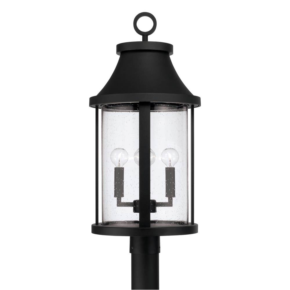 Capital Lighting 953645BK Black 15.50''w X 20.75''h 4-light Outdoor Cylindrical Post Lantern In Black With Seeded Glass Image 2