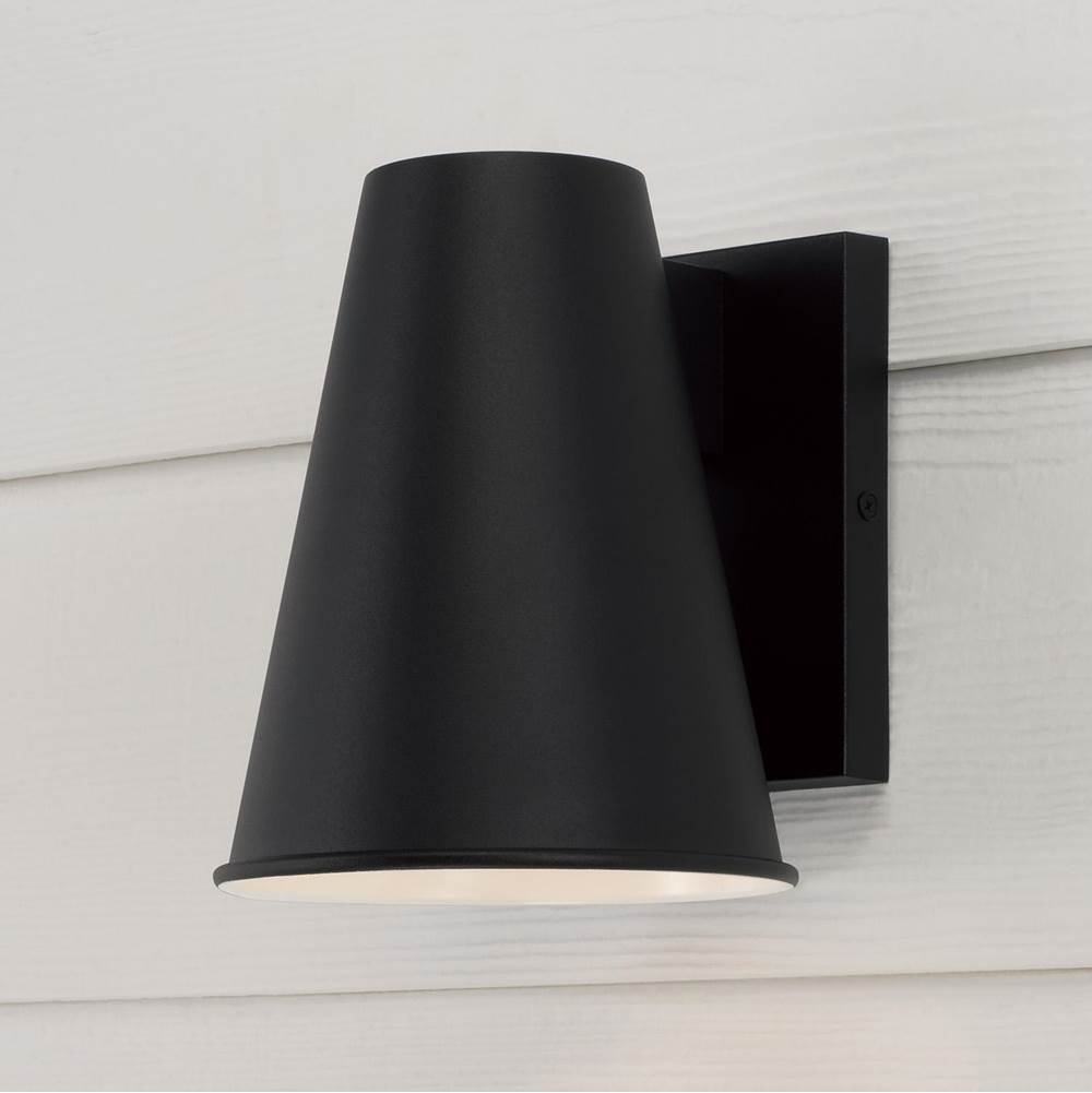 Capital Lighting Yardley 6.5'' W X 7'' H 1-light Outdoor Night Sky Friendly Cone Wall Lantern In Black With Painted White Interior