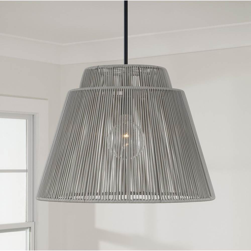 Capital Lighting Jasper 23'' W X 17.25'' H 1-light Indoor Outdoor Pendant In Matte Black And Hand-wrapped Grey Resin Rope
