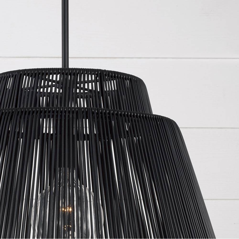 Capital Lighting 956311OK Oynx,Black 23'' W X 17'' H 1-light Indoor Outdoor Pendant In Matte Black And Hand-wrapped Onyx Black Resin Rope Image 2