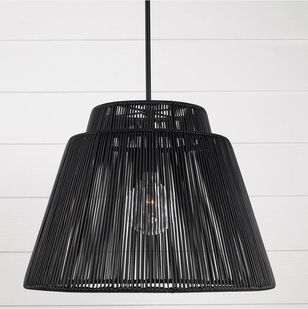 Capital Lighting Jasper 23'' W X 17.25'' H 1-light Indoor Outdoor Pendant In Matte Black And Hand-wrapped Grey Resin Rope