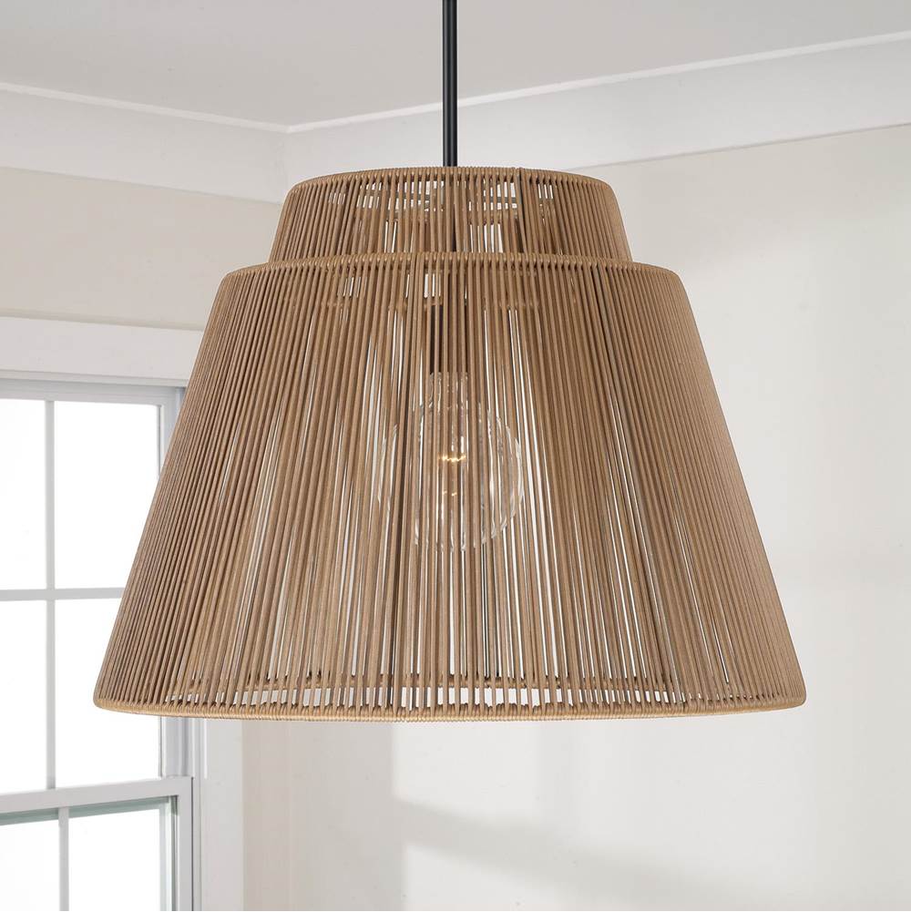 Capital Lighting Jasper 23'' W X 17.25'' H 1-light Indoor Outdoor Pendant In Matte Black And Hand-wrapped Grey Resin Rope