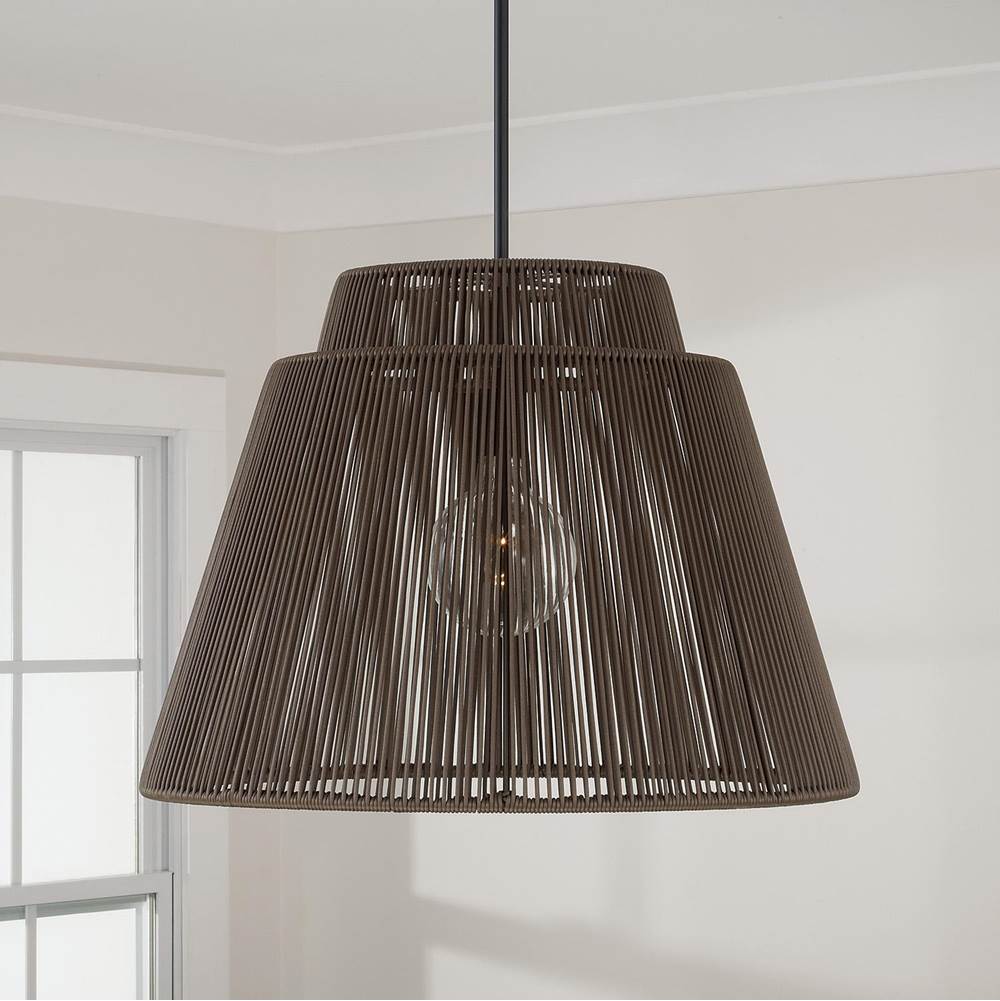 Capital Lighting Jasper 23'' W X 17.25'' H 1-light Indoor Outdoor Pendant In Matte Black And Hand-wrapped Grey Resin Rope