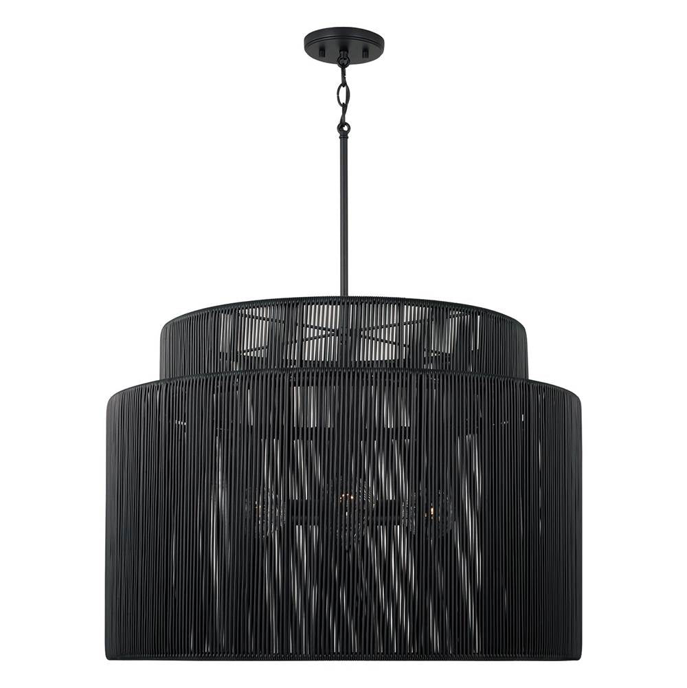 Capital Lighting 956341OK Oynx,Black 28.75'' W X 20.25'' H 3-light Indoor Outdoor Pendant In Matte Black And Hand-wrapped Onyx Black Resin Rope Image 1