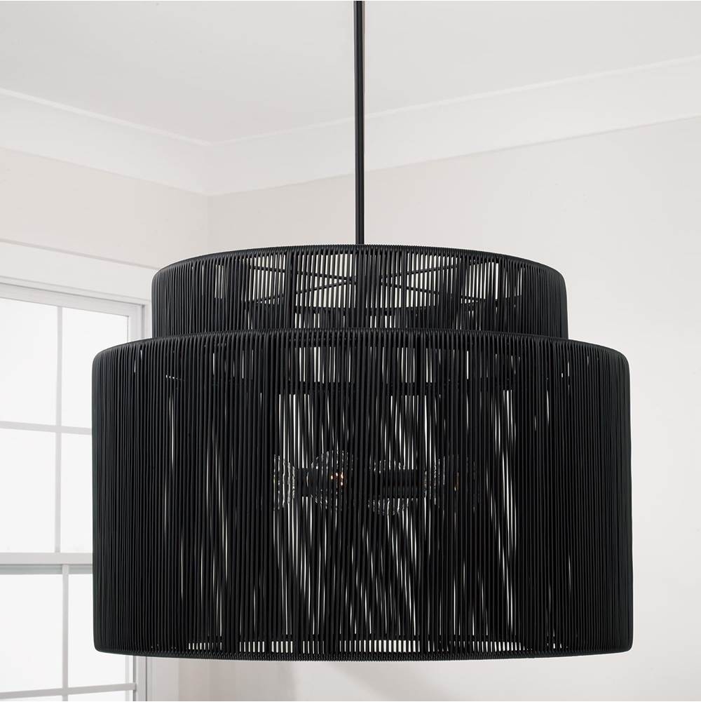 Capital Lighting Jasper 28.75'' W X 20.25'' H 3-light Indoor Outdoor Pendant In Matte Black And Hand-wrapped Onyx Black Resin Rope