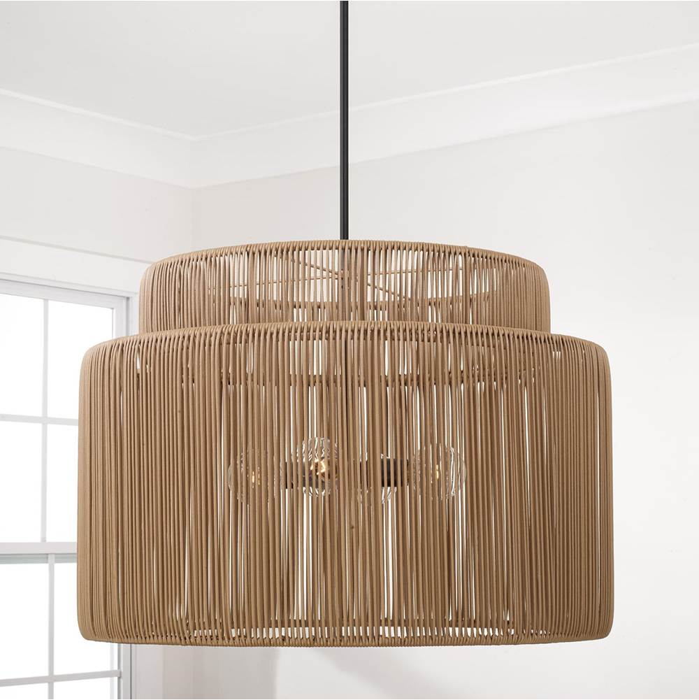 Capital Lighting Jasper 28.75'' W X 20.25'' H 3-light Indoor Outdoor Pendant In Matte Black And Hand-wrapped Onyx Black Resin Rope