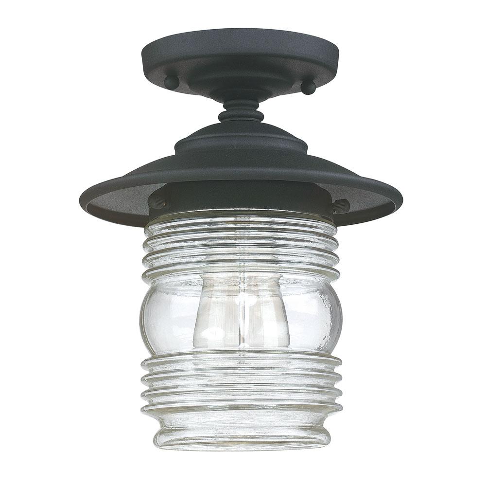 Capital Lighting Creekside 8'' W X 10'' H 1-light Clear Ringed Glass Outdoor Flush Mount In Black
