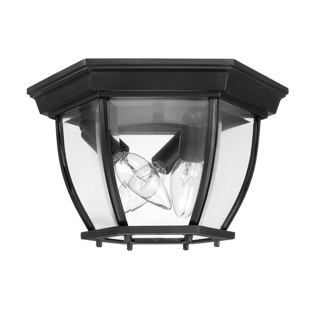 Capital Lighting Outdoor 11'' W X 7'' H Outdoor 3-light Clear Beveled Glass Outdoor Flush Mount In Black