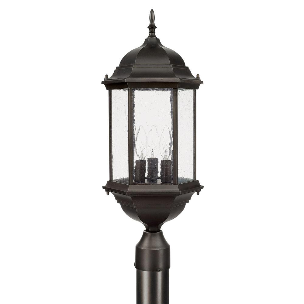 Capital Lighting Main Street 9.5'' W X 24'' H 3-light Antiqued Glass Outdoor Post Lantern Fits 3'' Post (sold Separately) In Black
