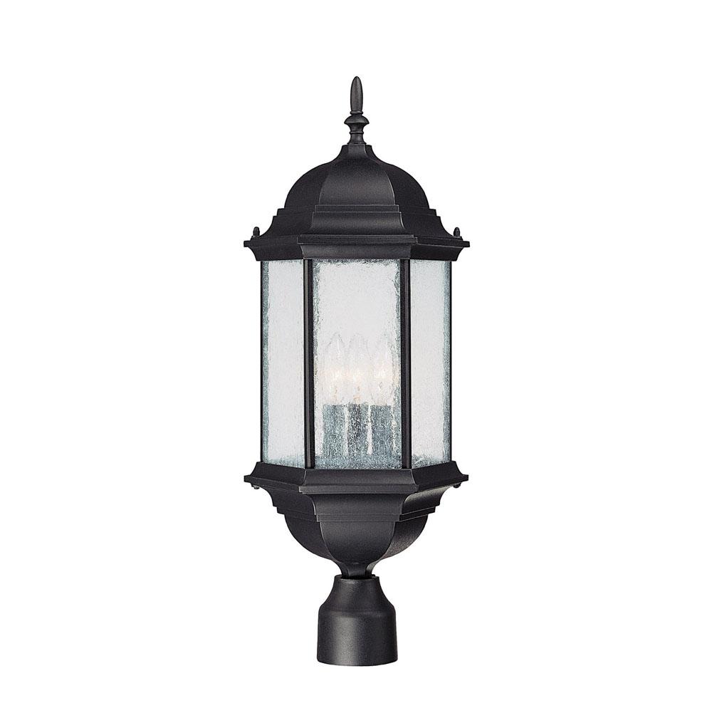 Capital Lighting Main Street 9.5'' W X 24'' H 3-light Antiqued Glass Outdoor Post Lantern Fits 3'' Post (sold Separately) In Black