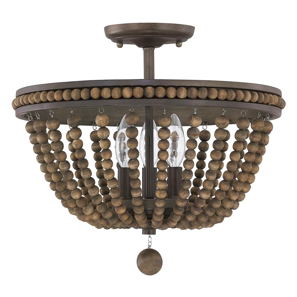 Capital Lighting Handley 16'' W X 14.5'' H 3-light Semi-flush Mount With Wood Beads And Finial
