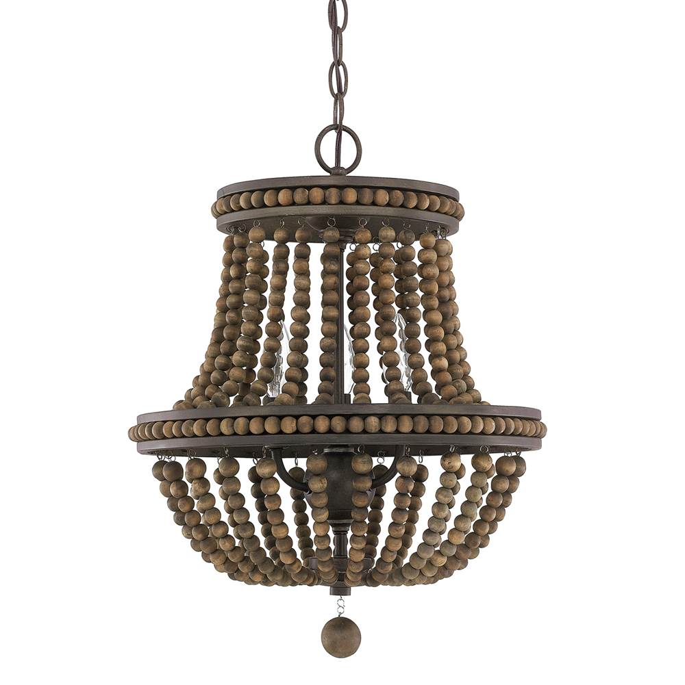 Capital Lighting Handley 16'' W X 20'' H 3-light Chandelier With Wood Beads And Finial