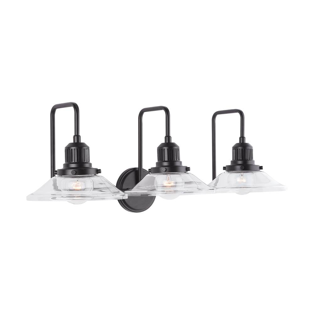 Capital Lighting 9D318A Matte Black 30'' W X 11'' H X 11'' E 3-light Vanity With Clear Glass Wide Cone Shades Image 1