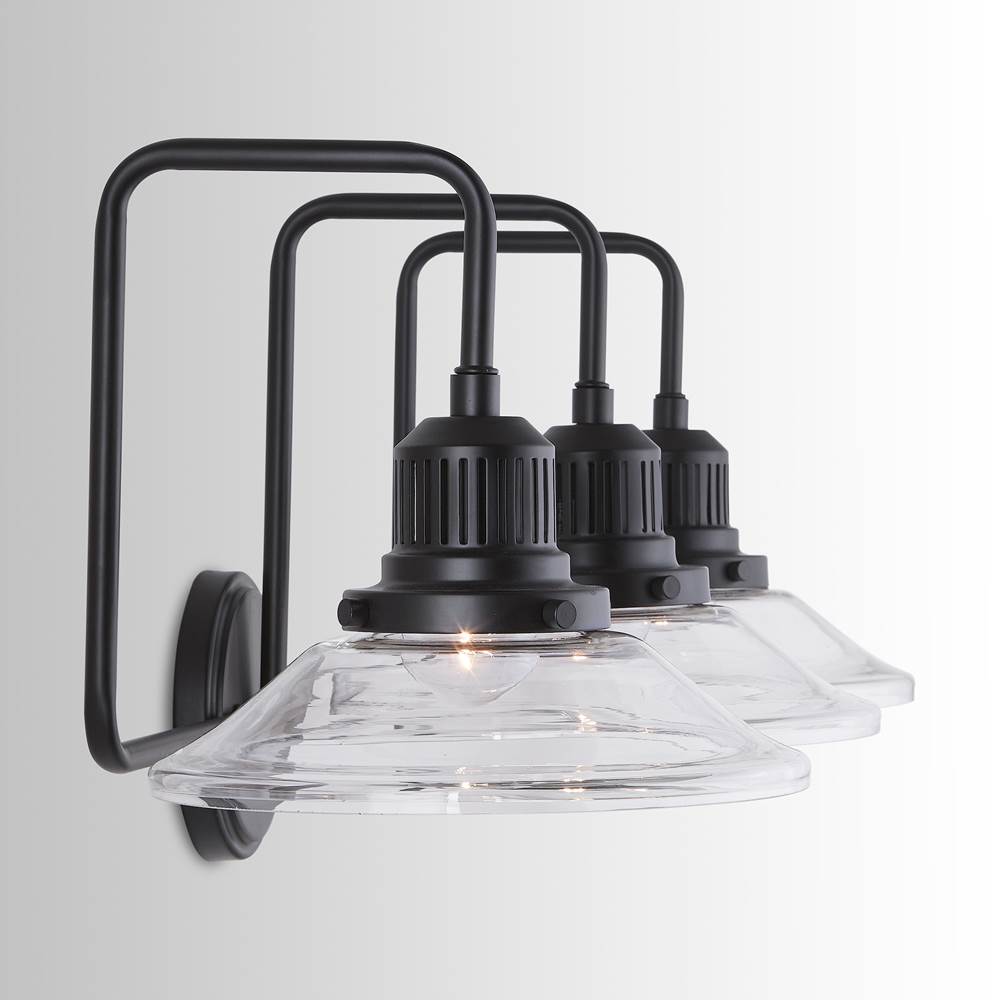 Capital Lighting 9D318A Matte Black 30'' W X 11'' H X 11'' E 3-light Vanity With Clear Glass Wide Cone Shades Image 4