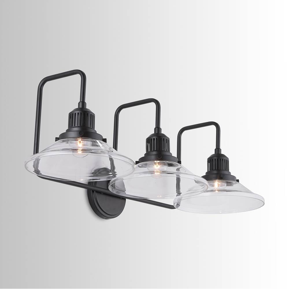 Capital Lighting 9D318A Matte Black 30'' W X 11'' H X 11'' E 3-light Vanity With Clear Glass Wide Cone Shades Image 3