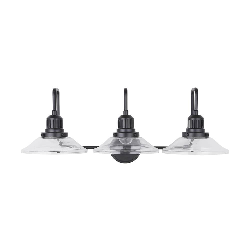 Capital Lighting 9D318A Matte Black 30'' W X 11'' H X 11'' E 3-light Vanity With Clear Glass Wide Cone Shades Image 5