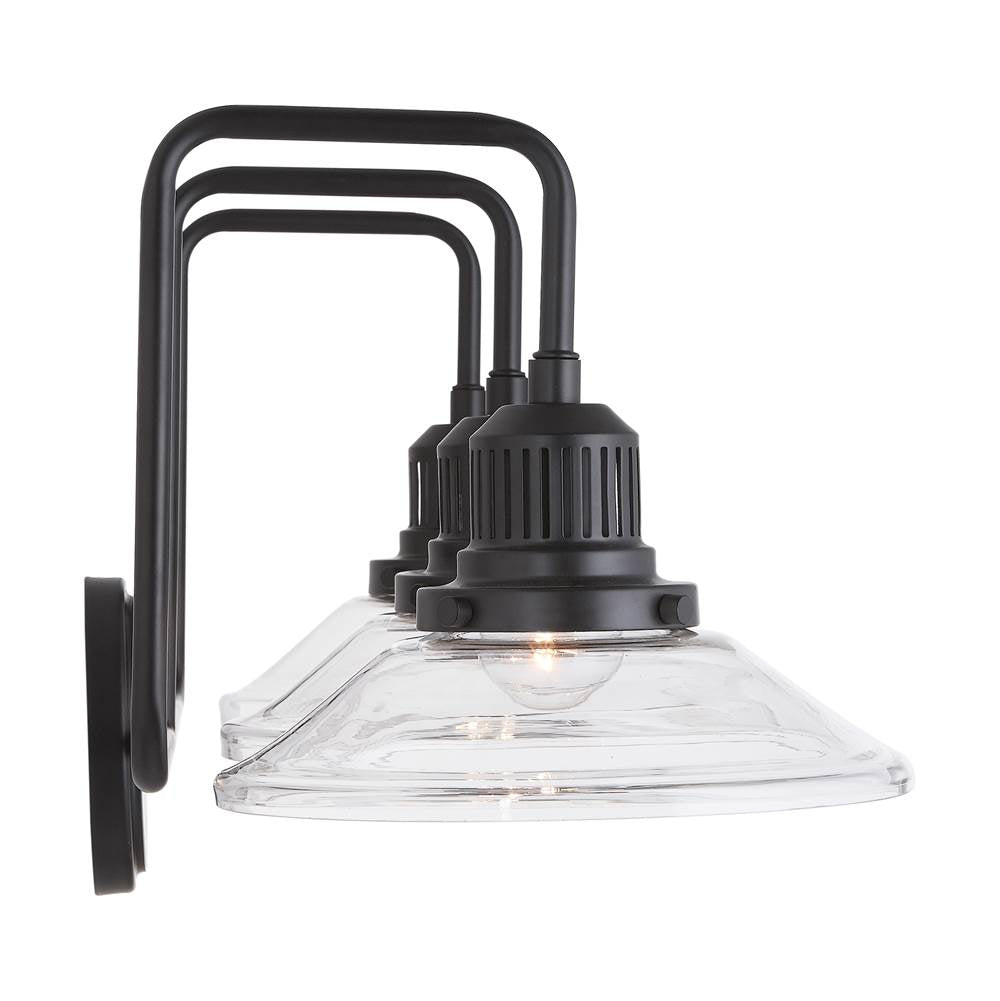 Capital Lighting 9D318A Matte Black 30'' W X 11'' H X 11'' E 3-light Vanity With Clear Glass Wide Cone Shades Image 2