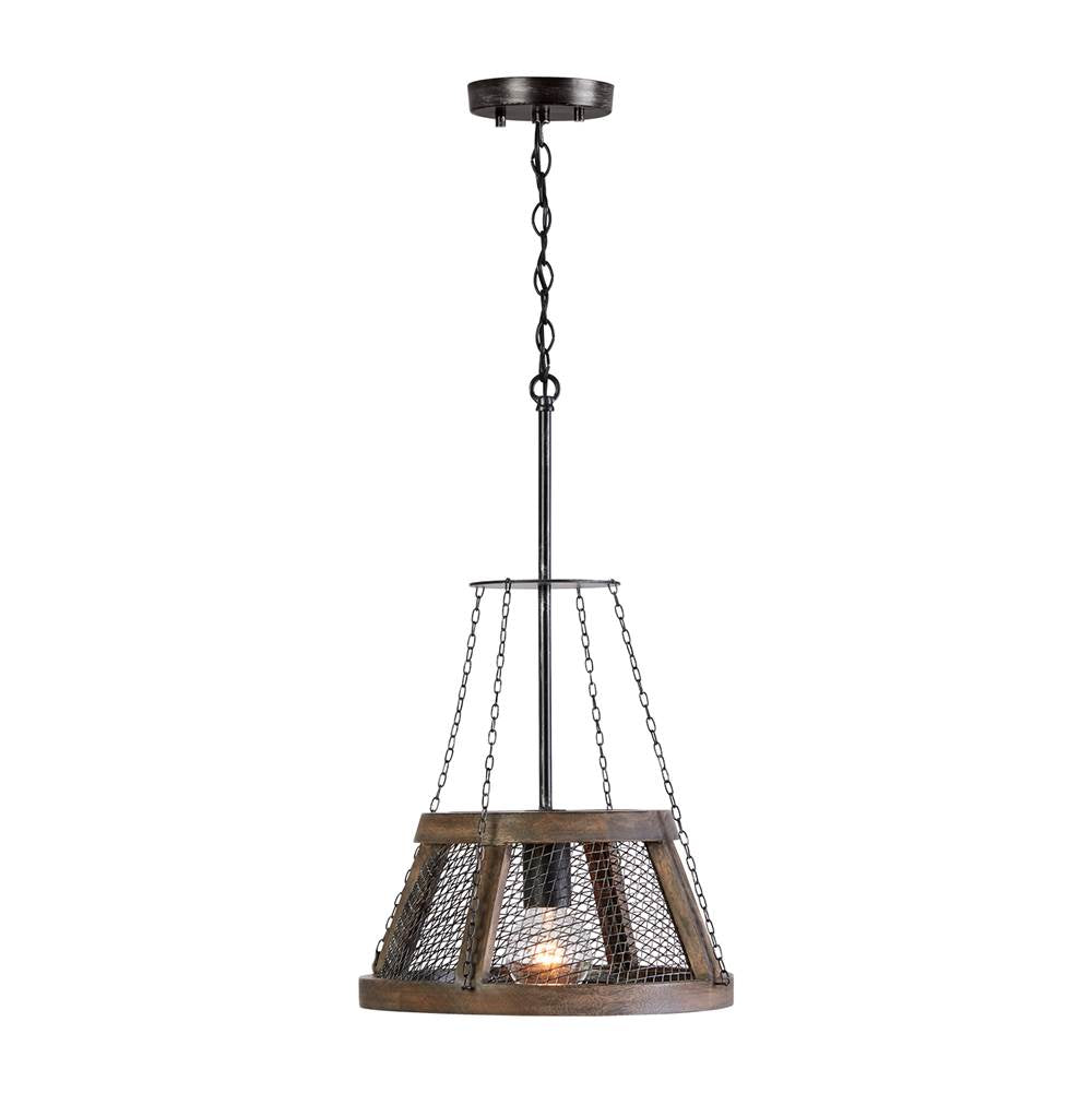 Capital Lighting 9D322A Zinc,Wood 13.5'' W X 15'' H 1-light Wood And Mesh Shade Pendant Image 1