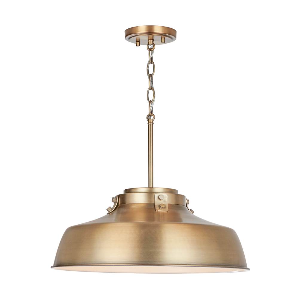 Capital Lighting 9D328A Aged Brass 18'' W X 7'' H 1-light Industrial Metal Shade Pendant - Aged Brass With White Interior Image 1