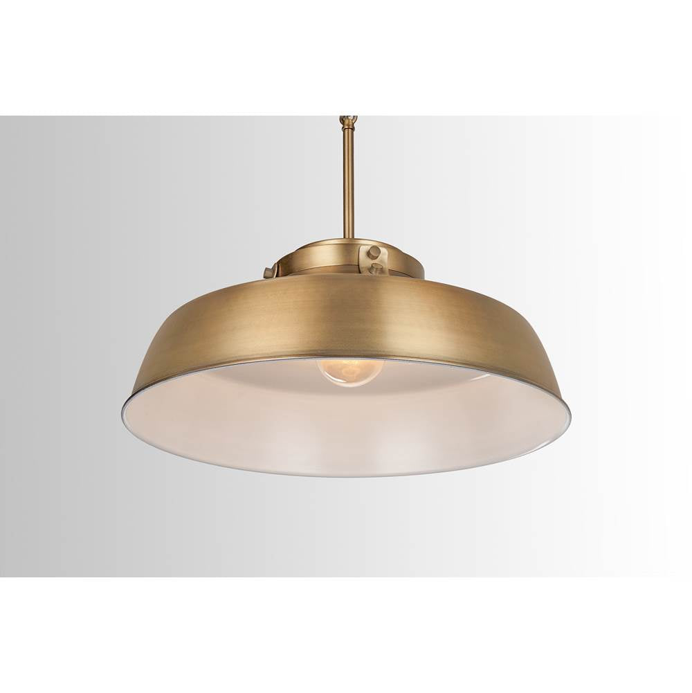 Capital Lighting 9D328A Aged Brass 18'' W X 7'' H 1-light Industrial Metal Shade Pendant - Aged Brass With White Interior Image 3