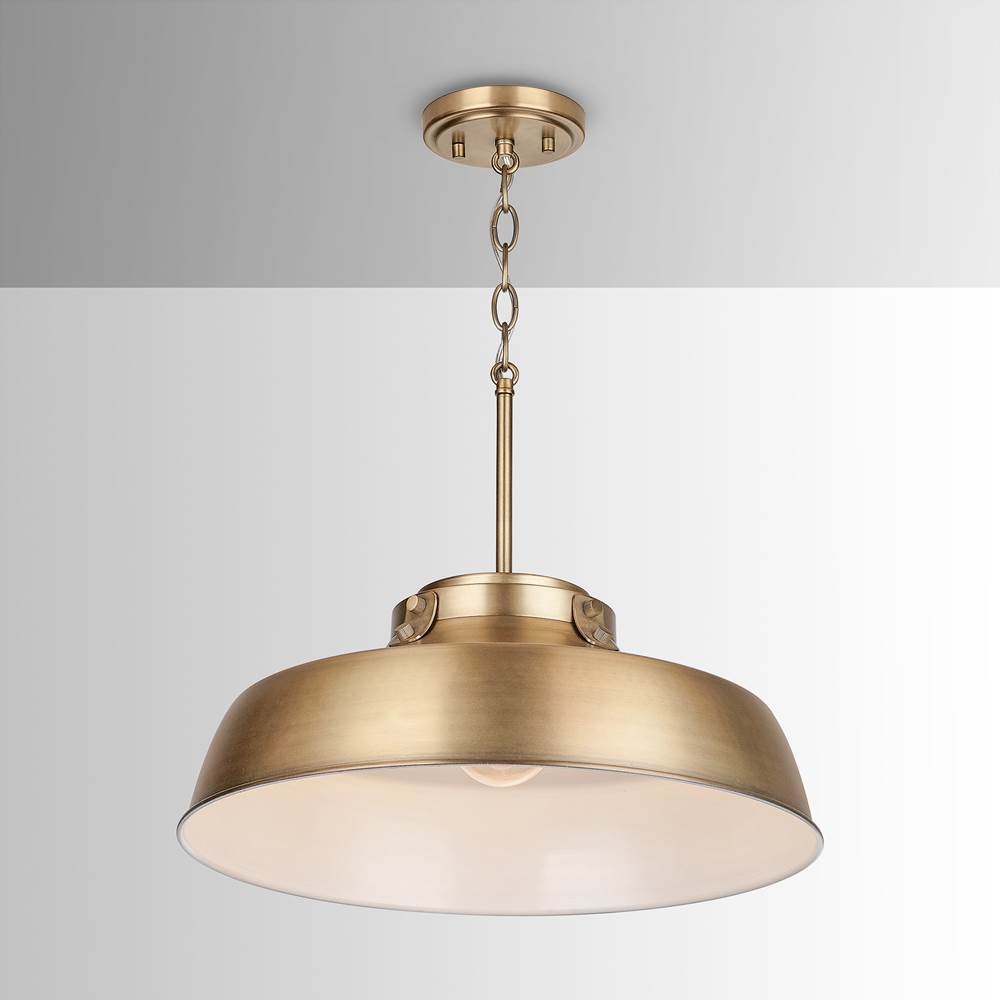Capital Lighting 9D328A Aged Brass 18'' W X 7'' H 1-light Industrial Metal Shade Pendant - Aged Brass With White Interior Image 2
