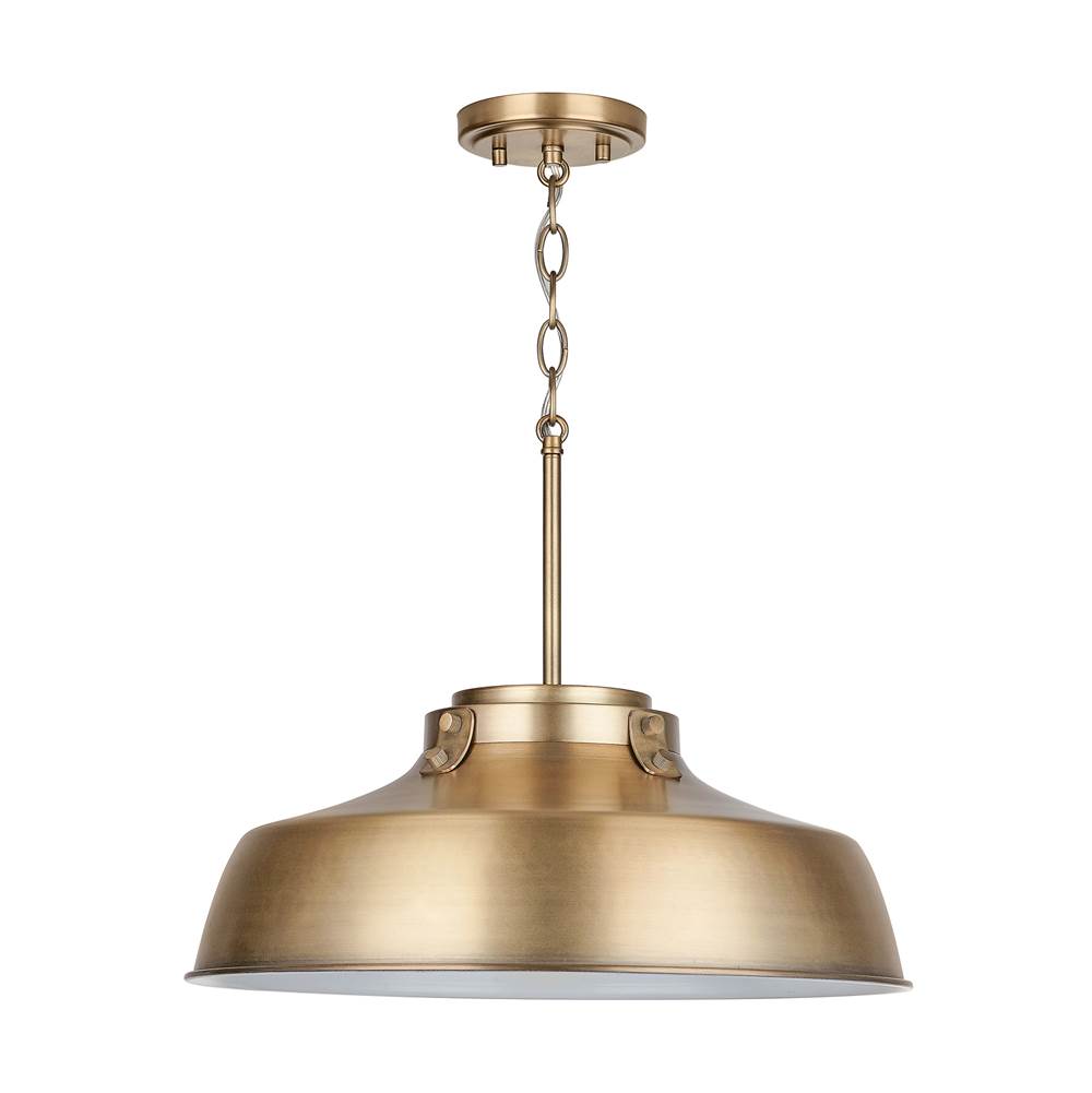 Capital Lighting 9D328A Aged Brass 18'' W X 7'' H 1-light Industrial Metal Shade Pendant - Aged Brass With White Interior Image 5