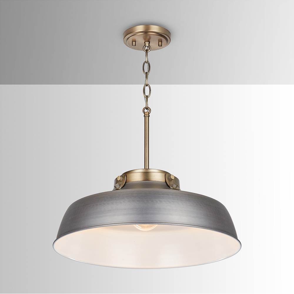 Capital Lighting 9D329A Antique Nickel 18'' W X 7'' H 1-light Industrial Metal Shade Pendant - Antique Nickel And Aged Brass With White Interior Image 2