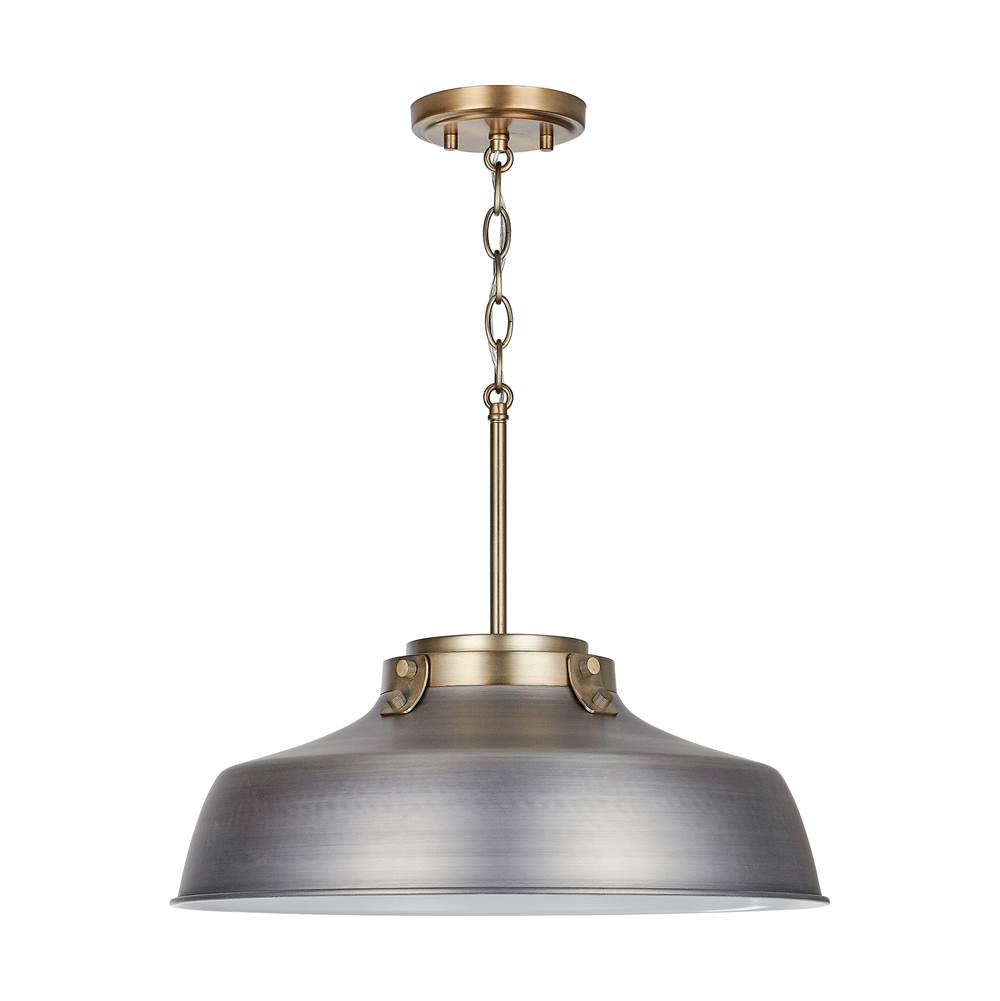 Capital Lighting 9D329A Antique Nickel 18'' W X 7'' H 1-light Industrial Metal Shade Pendant - Antique Nickel And Aged Brass With White Interior Image 5