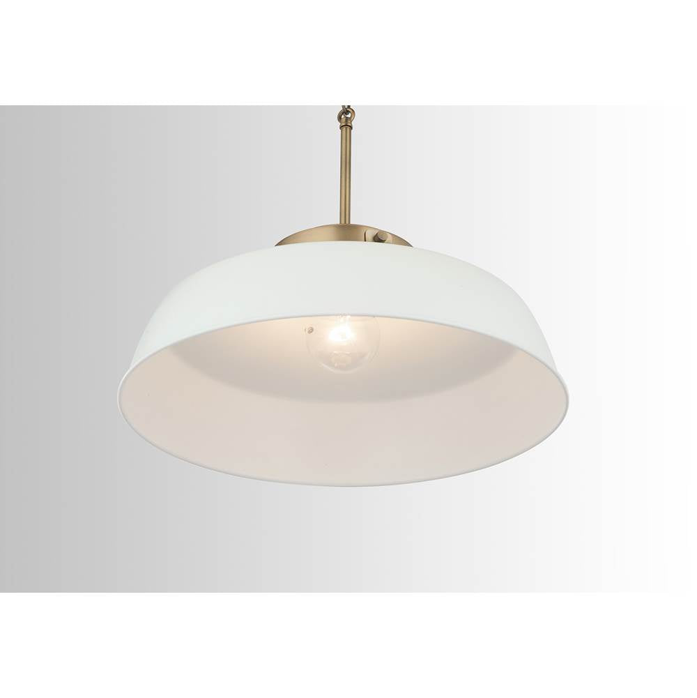Capital Lighting 9D330A Warm White 18'' W X 7'' H 1-light Industrial Metal Shade Pendant - Matte White And Aged Brass With White Interior Image 3