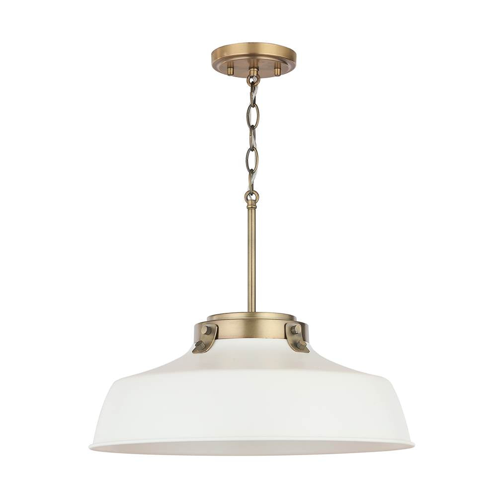 Capital Lighting 9D330A Warm White 18'' W X 7'' H 1-light Industrial Metal Shade Pendant - Matte White And Aged Brass With White Interior Image 5