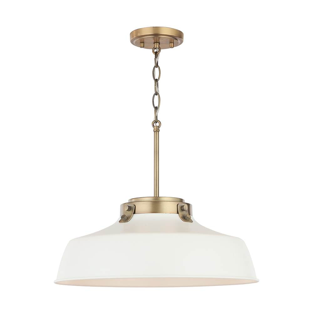 Capital Lighting Oakwood 18'' W X 7'' H 1-light Industrial Metal Shade Pendant - Matte White And Aged Brass With White Interior