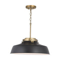 Capital Lighting 9D331A Matte Black 18'' W X 7'' H 1-light Industrial Metal Shade Pendant - Matte Black And Aged Brass With White Interior Image 1