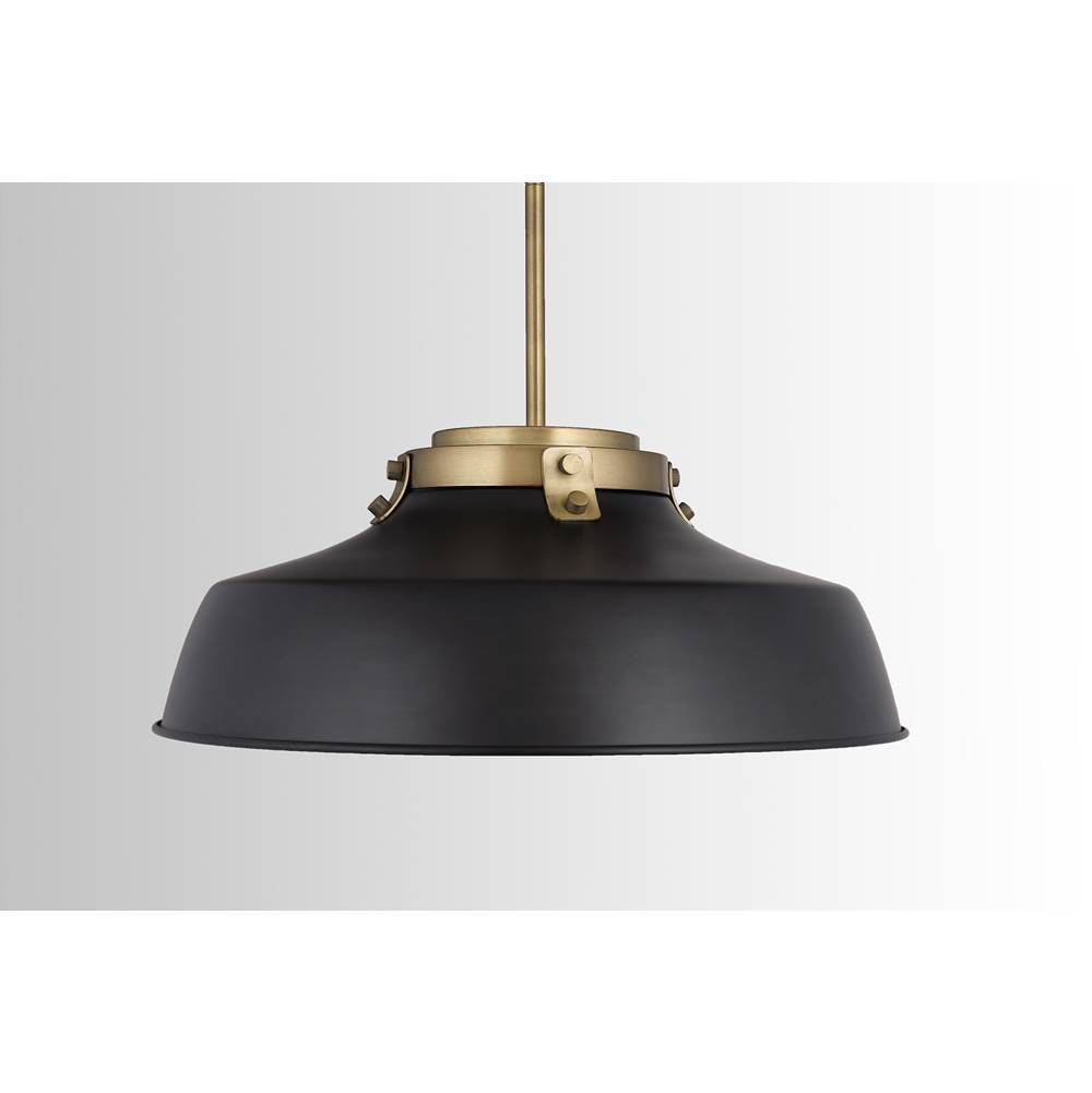 Capital Lighting 9D331A Matte Black 18'' W X 7'' H 1-light Industrial Metal Shade Pendant - Matte Black And Aged Brass With White Interior Image 4