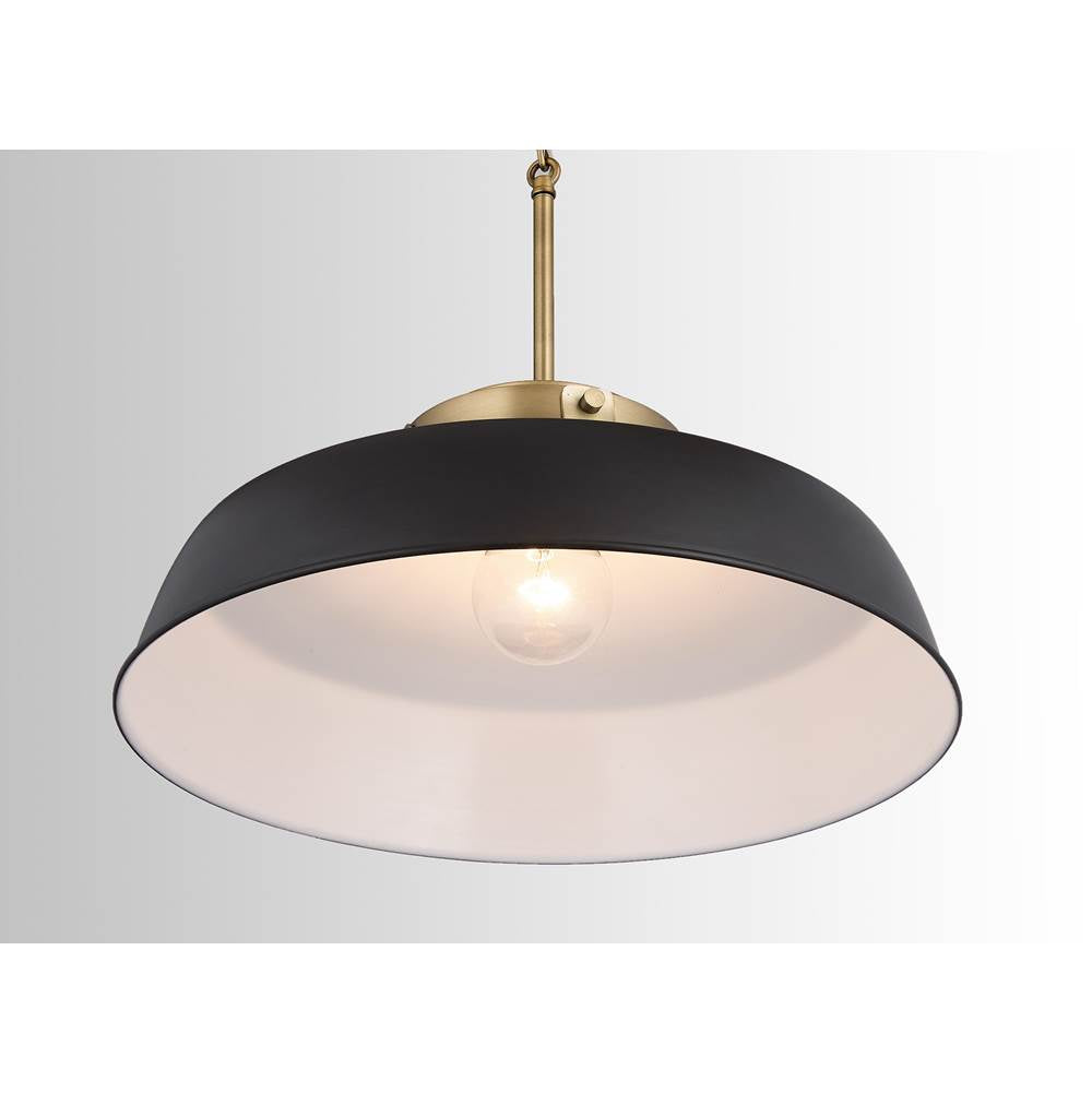Capital Lighting 9D331A Matte Black 18'' W X 7'' H 1-light Industrial Metal Shade Pendant - Matte Black And Aged Brass With White Interior Image 3