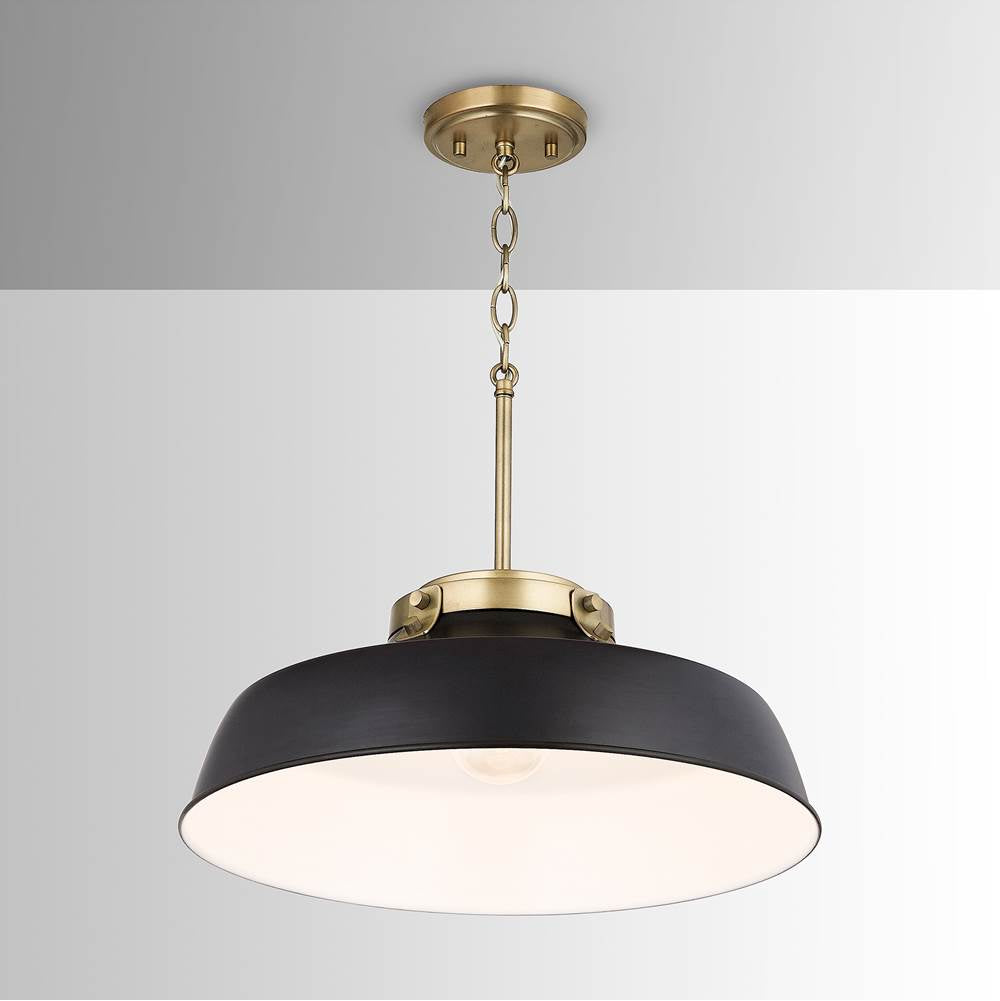 Capital Lighting 9D331A Matte Black 18'' W X 7'' H 1-light Industrial Metal Shade Pendant - Matte Black And Aged Brass With White Interior Image 2