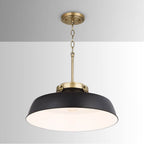 Capital Lighting 9D331A Matte Black 18'' W X 7'' H 1-light Industrial Metal Shade Pendant - Matte Black And Aged Brass With White Interior Image 2