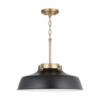 Capital Lighting 9D331A Matte Black 18'' W X 7'' H 1-light Industrial Metal Shade Pendant - Matte Black And Aged Brass With White Interior Image 5