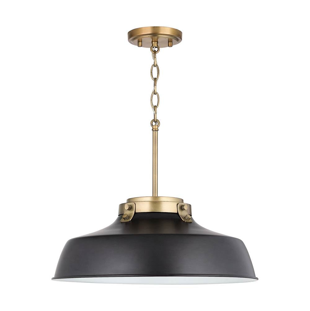 Capital Lighting 9D331A Matte Black 18'' W X 7'' H 1-light Industrial Metal Shade Pendant - Matte Black And Aged Brass With White Interior Image 5