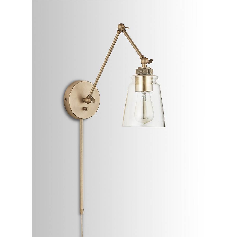 Capital Lighting 9D344A Aged Brass 5'' W X 26'' H X 15'' E 1-light Clear Glass Sconce With Adjustable Arm And Shade In Aged Brass - Includes Plug-in Option With Cord Cover Image 4