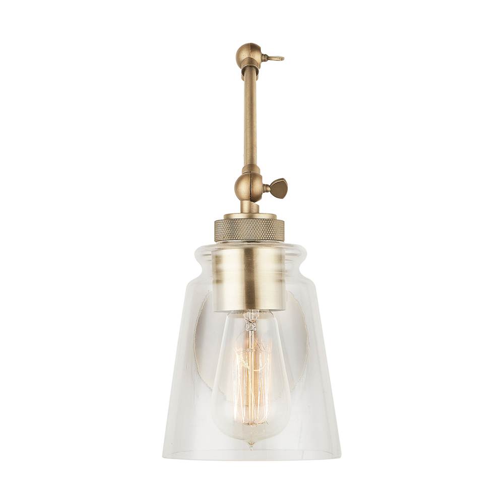 Capital Lighting Profile 5'' W X 26'' H X 15'' E 1-light Clear Glass Sconce With Adjustable Arm And Shade In Aged Brass - Includes Plug-in Option With Cord Cover