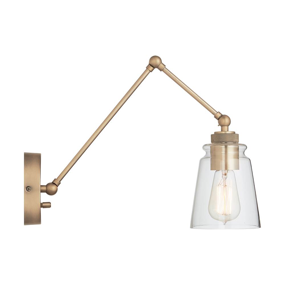 Capital Lighting 9D344A Aged Brass 5'' W X 26'' H X 15'' E 1-light Clear Glass Sconce With Adjustable Arm And Shade In Aged Brass - Includes Plug-in Option With Cord Cover Image 2