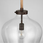 Capital Lighting Boland 14'' W X 25'' H 1-light Clear Seeded Glass Tapered Urn Pendant With Natural Jute Rope Accent In Bronze