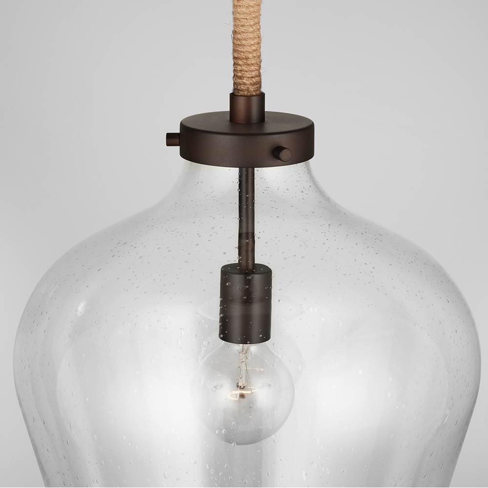 Capital Lighting Boland 14'' W X 25'' H 1-light Clear Seeded Glass Tapered Urn Pendant With Natural Jute Rope Accent In Bronze
