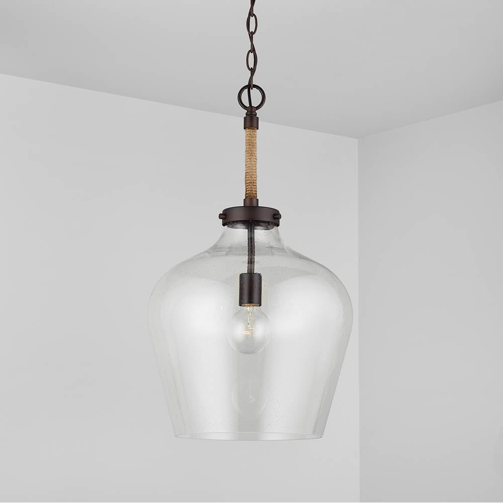 Capital Lighting 9F370A Bronze 14'' W X 25'' H 1-light Clear Seeded Glass Tapered Urn Pendant With Natural Jute Rope Accent In Bronze Image 2