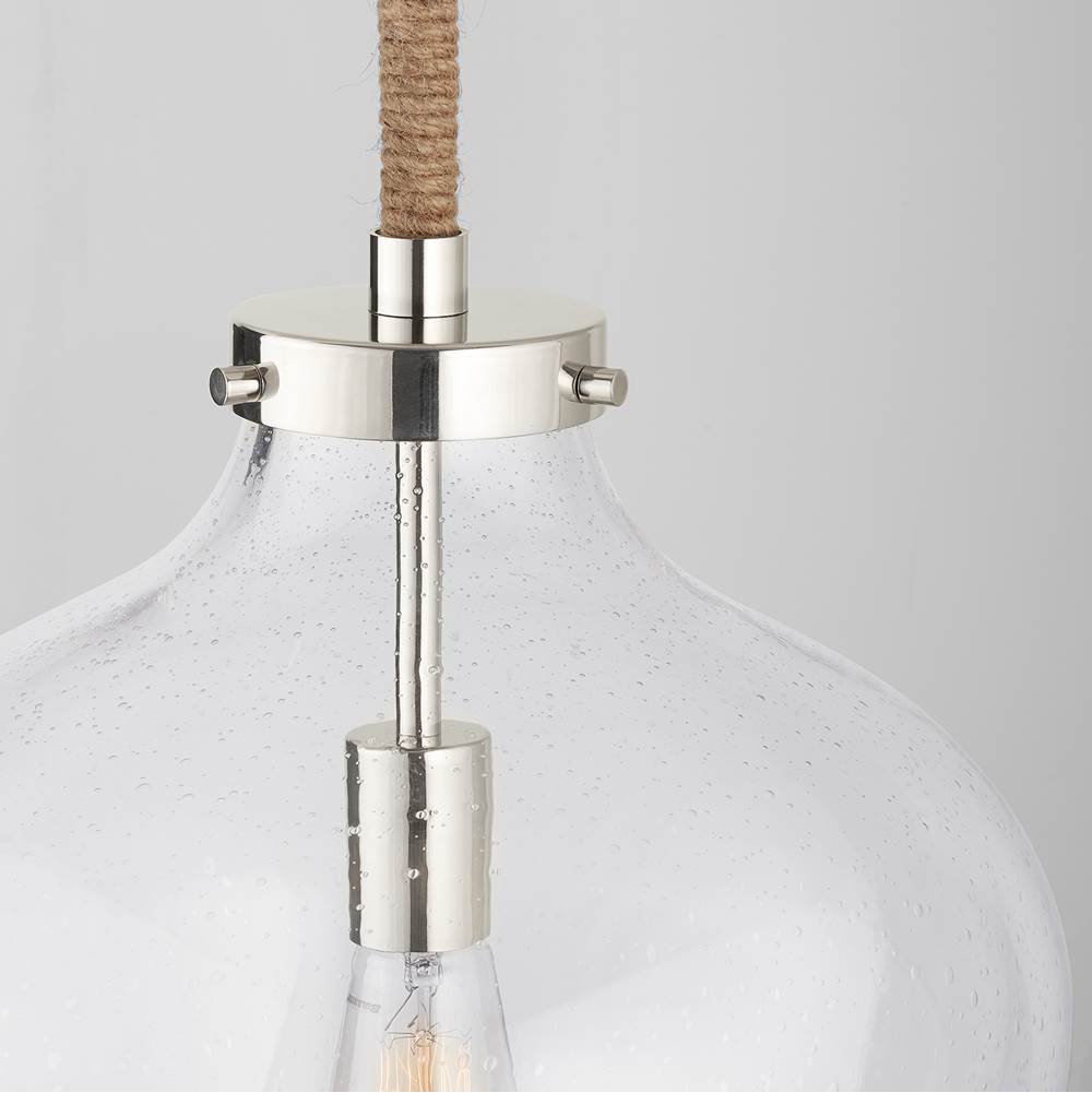 Capital Lighting Boland 14'' W X 25'' H 1-light Clear Seeded Glass Tapered Urn Pendant With Natural Jute Rope Accent In Nickel