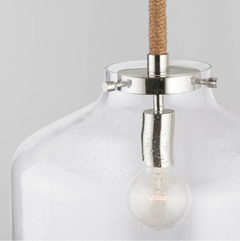Capital Lighting Corde 14'' W X 22'' H 1-light Clear Seeded Glass Wide Cloche Pendant With Natural Jute Rope Accent In Nickel