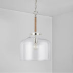 Capital Lighting 9F373A Polished Nickel 14'' W X 22'' H 1-light Clear Seeded Glass Wide Cloche Pendant With Natural Jute Rope Accent In Nickel Image 2